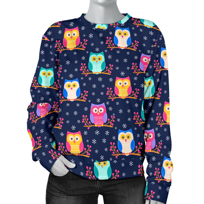 Owl Cute Themed Design Print Women Long Sleeve Sweatshirt