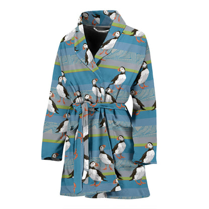 Puffin Pattern Print Design A01 Women Bathrobe