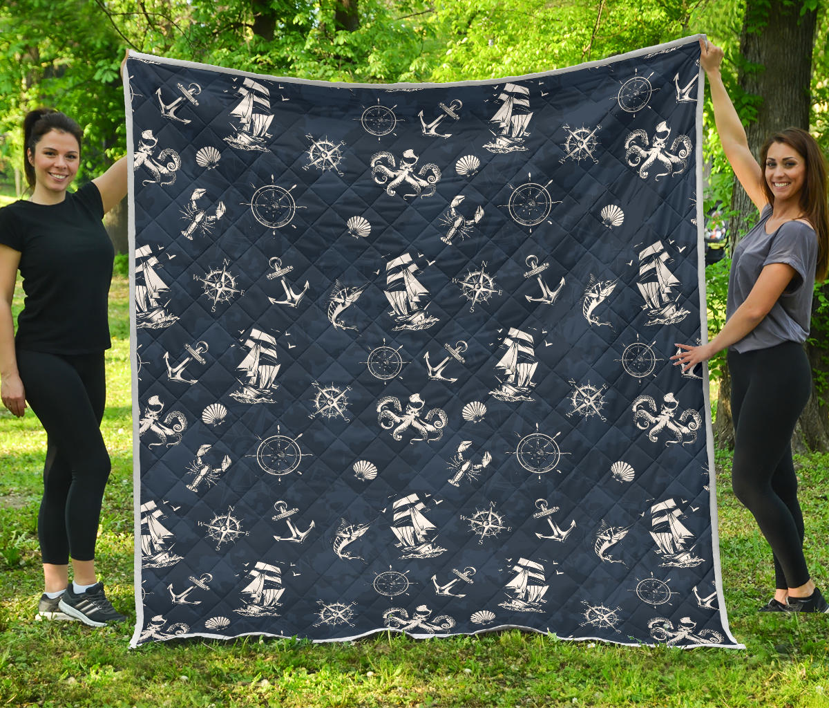 Nautical Sea Themed Print Quilt Bedspread