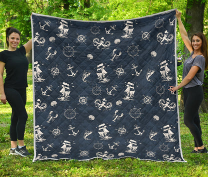 Nautical Sea Themed Print Quilt Bedspread