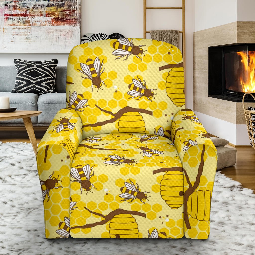 Bee With Honeycomb Print Design LKS302 Recliner Slipcover with Pocket