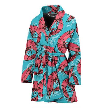 Prawn Pattern Print Design 01 Women Bathrobe