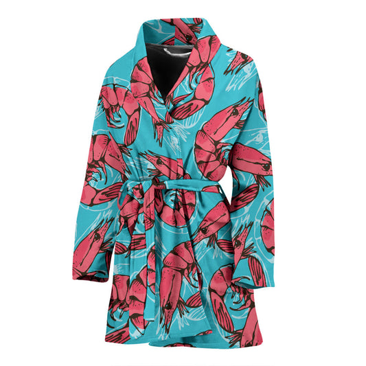Prawn Pattern Print Design 01 Women Bathrobe