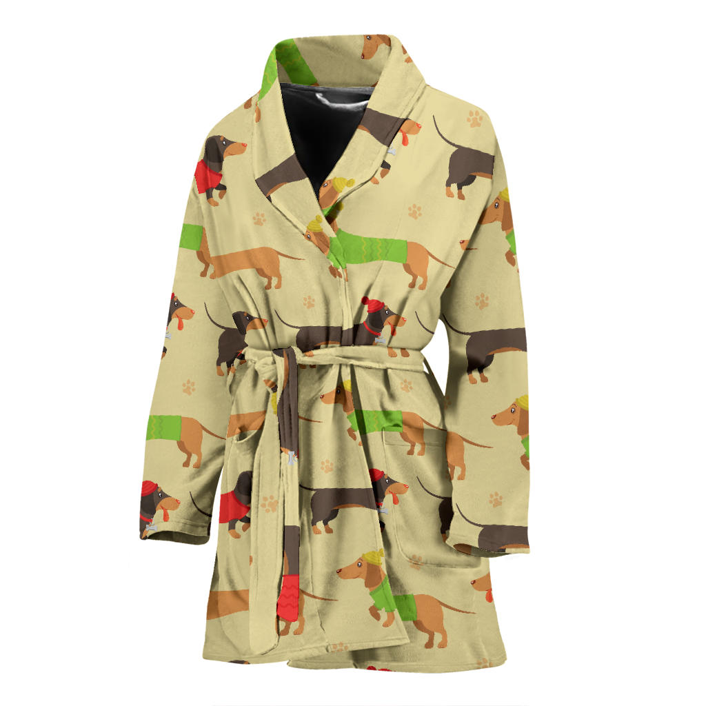 Dachshund Pattern Print Design 06 Women Bathrobe