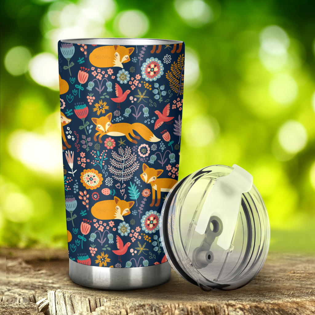Fox Cute Jungle Print Pattern Tumbler