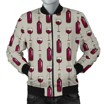 Wine Bottle Pattern Print Men Bomber Jacket
