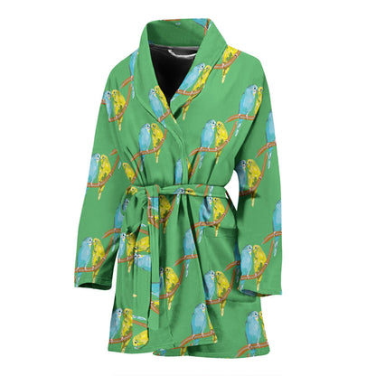 Budgerigar Pattern Print Design 01 Women Bathrobe