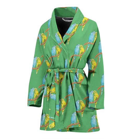 Budgerigar Pattern Print Design 01 Women Bathrobe