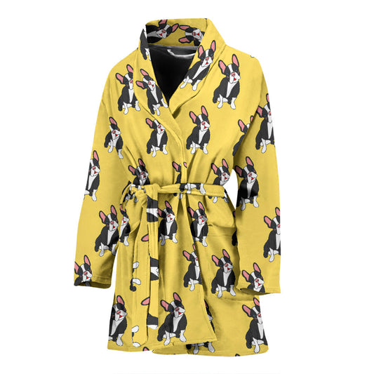 Boston Terrier Pattern Print Design 06 Women Bathrobe