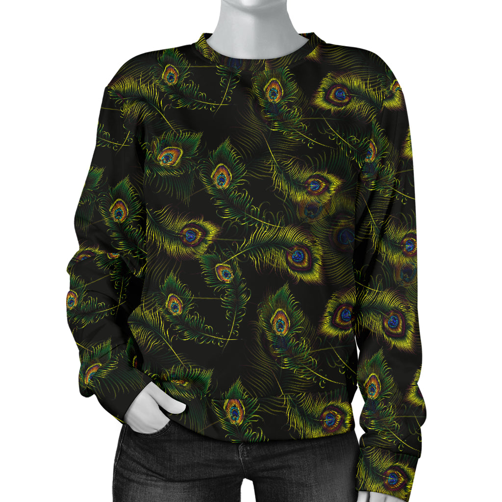 Peacock Feather Pattern Design Print Women Long Sleeve Sweatshirt
