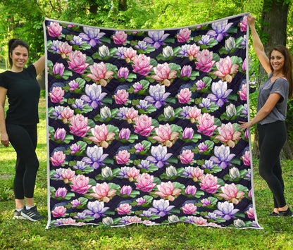 Lotus Flower Print Design Quilt Bedspread