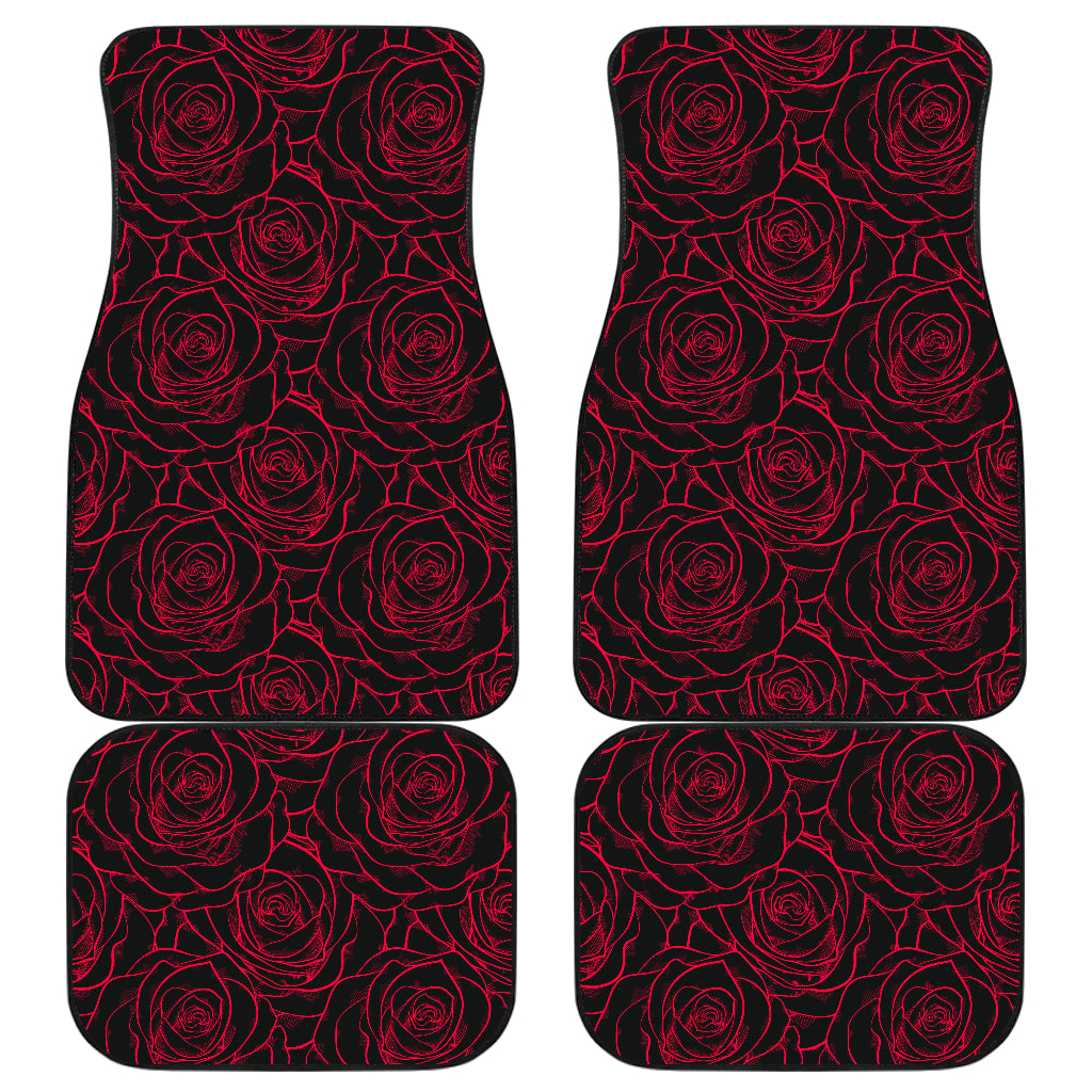 Red Rose Design Print Car Floor Mats Front Back