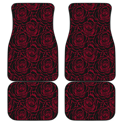 Red Rose Design Print Car Floor Mats Front Back