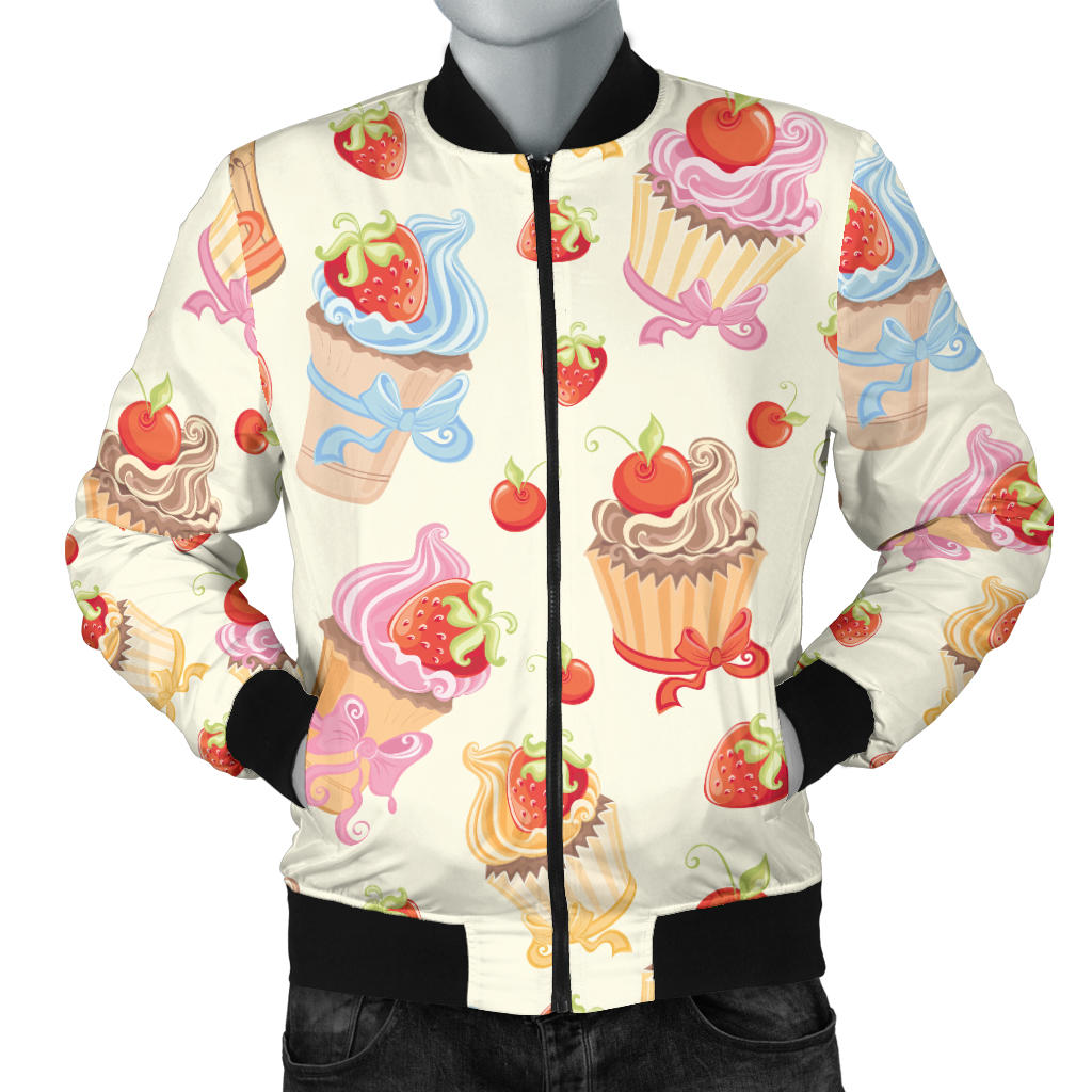 Cupcakes Strawberry Cherry Print Men Bomber Jacket