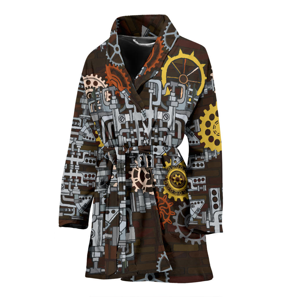 Mechanic Pattern Print Design 04 Women Bathrobe