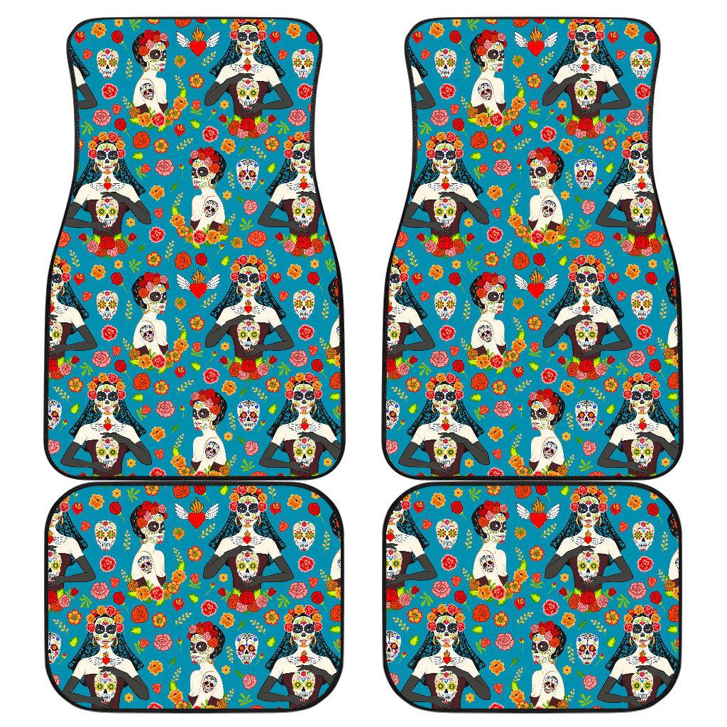 Day of the Dead Old School Girl Design Car Floor Mats Front Back