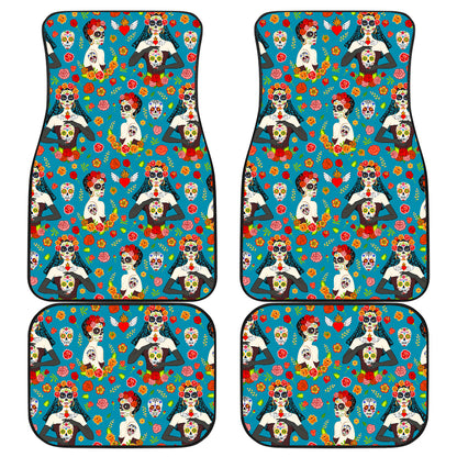 Day of the Dead Old School Girl Design Car Floor Mats Front Back