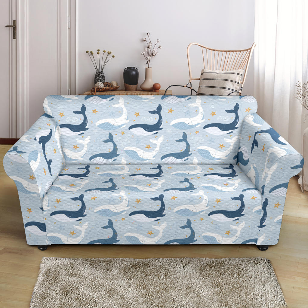 Whale Print Design LKS305 Loveseat Couch Slipcover