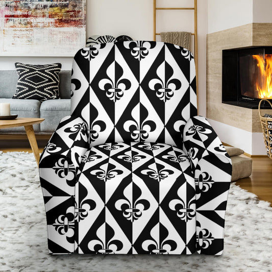 Fleur De Lis Black White Pattern Print Design 02 Recliner Slipcover with Pocket