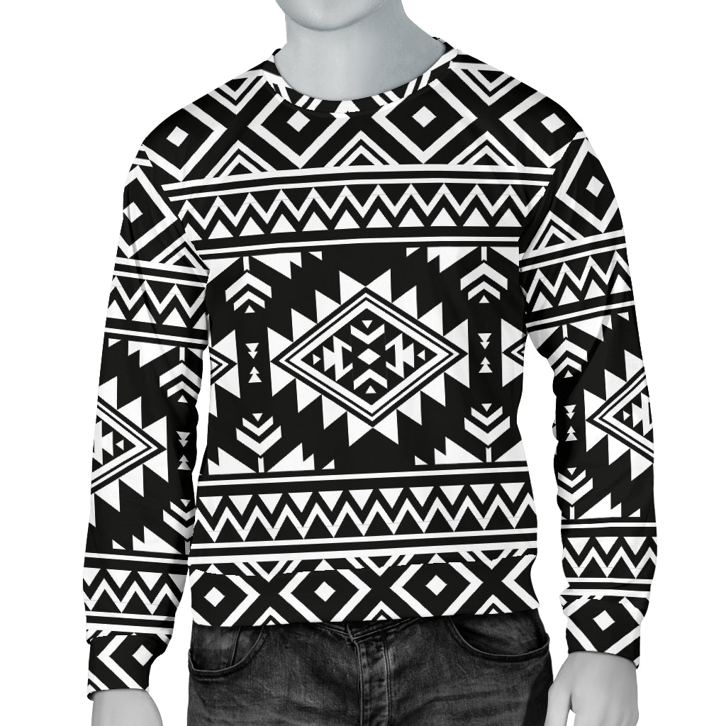 Aztec Black White Print Pattern Men Long Sleeve Sweatshirt