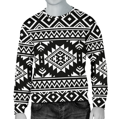 Aztec Black White Print Pattern Men Long Sleeve Sweatshirt