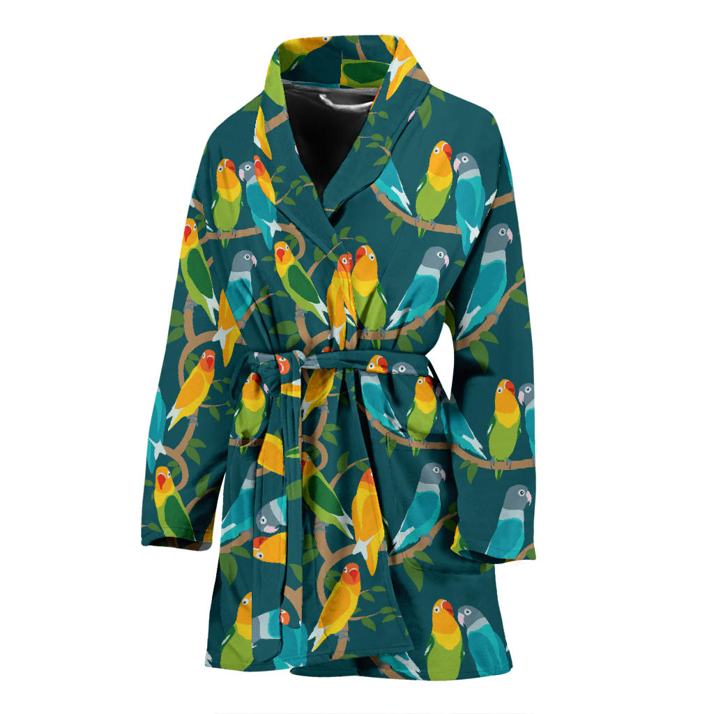 Lovebird Pattern Print Design 02 Women Bathrobe