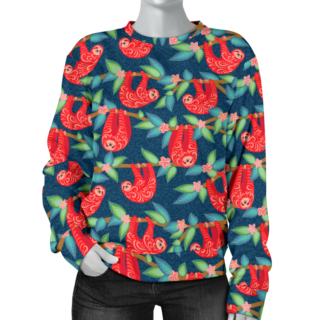 Sloth Red Design Themed Print Women Long Sleeve Sweatshirt