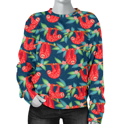 Sloth Red Design Themed Print Women Long Sleeve Sweatshirt