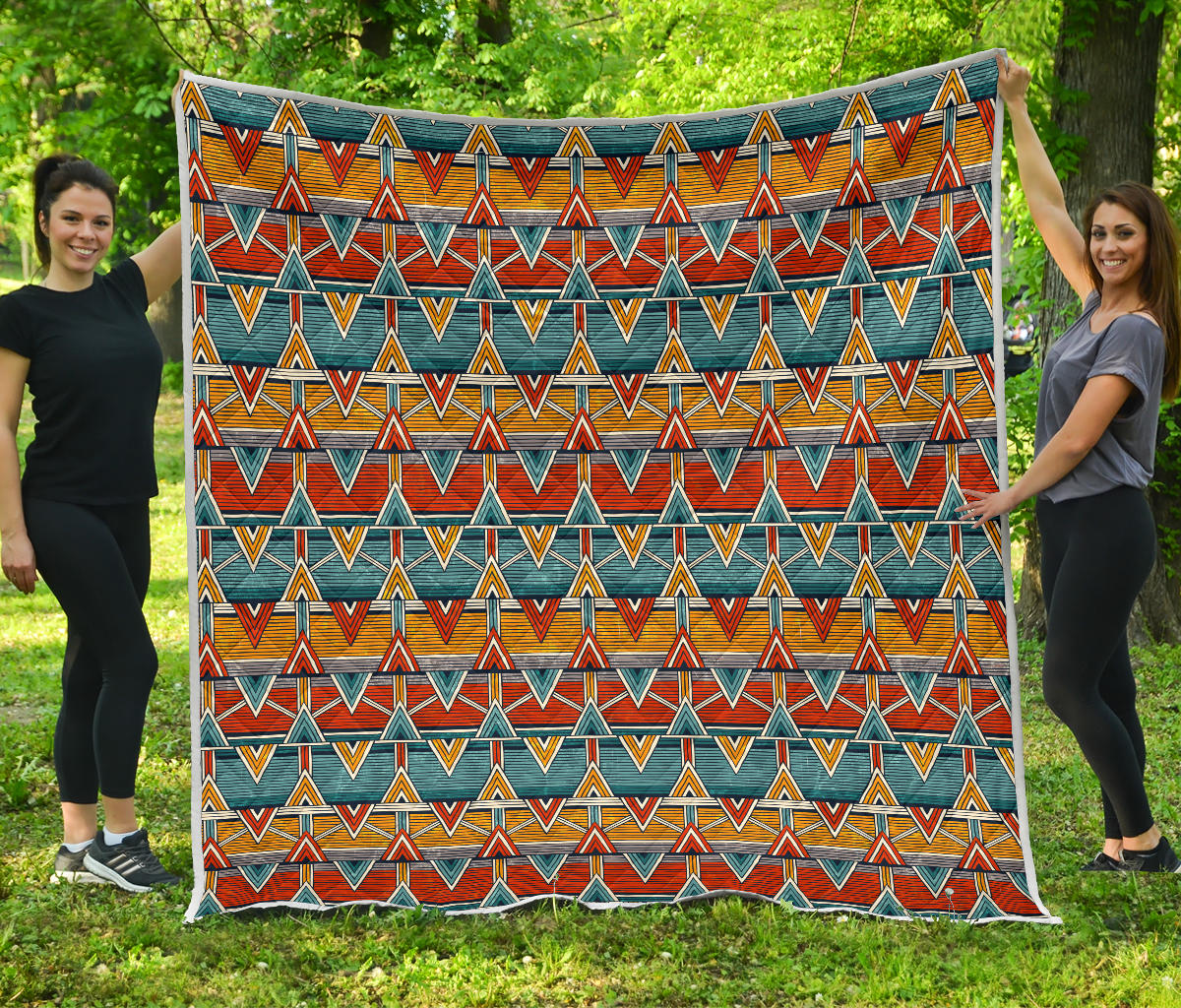 Kente Print African Design Themed Quilt Bedspread