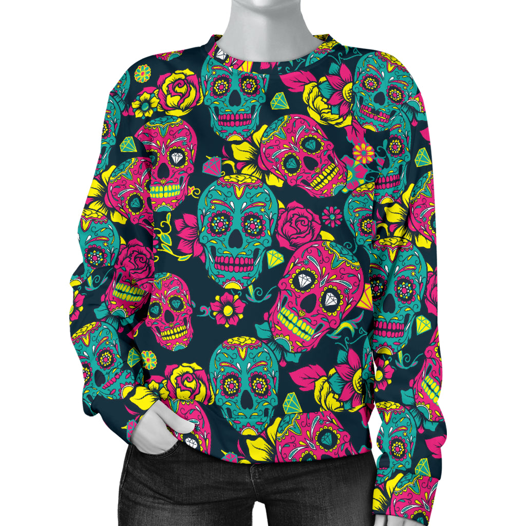 Sugar Skull Floral Design Themed Print Women Long Sleeve Sweatshirt