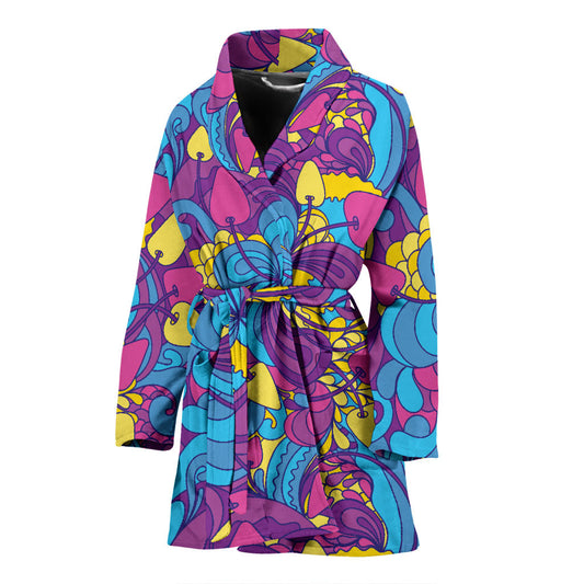 Psychedelic Mushroom Pattern Print Design A03 Women Bathrobe