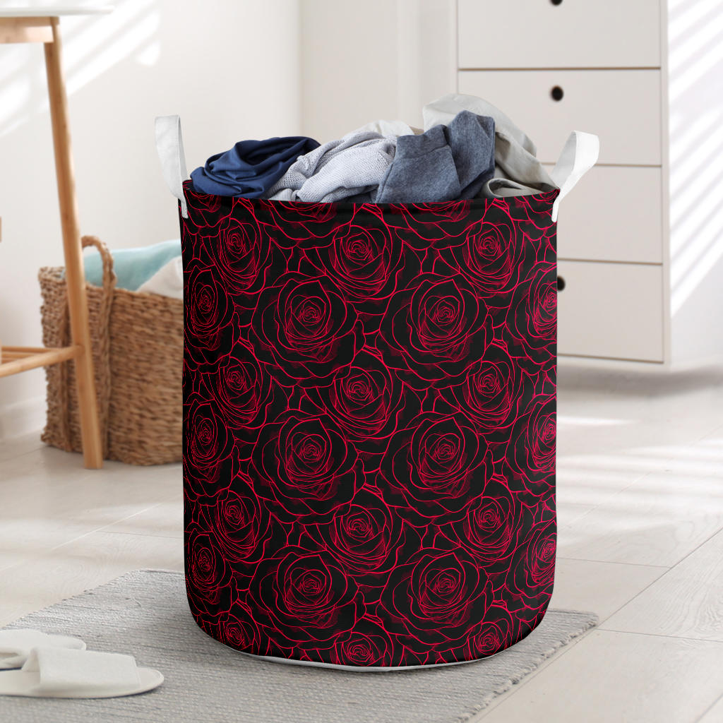 Red Rose Design Print Laundry Basket