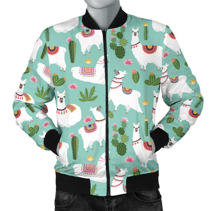 Llama with Cactus Themed Print Men Bomber Jacket