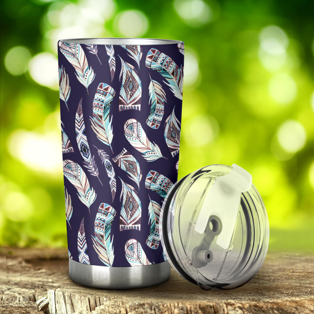 Feather Vintage Boho Design Print Tumbler