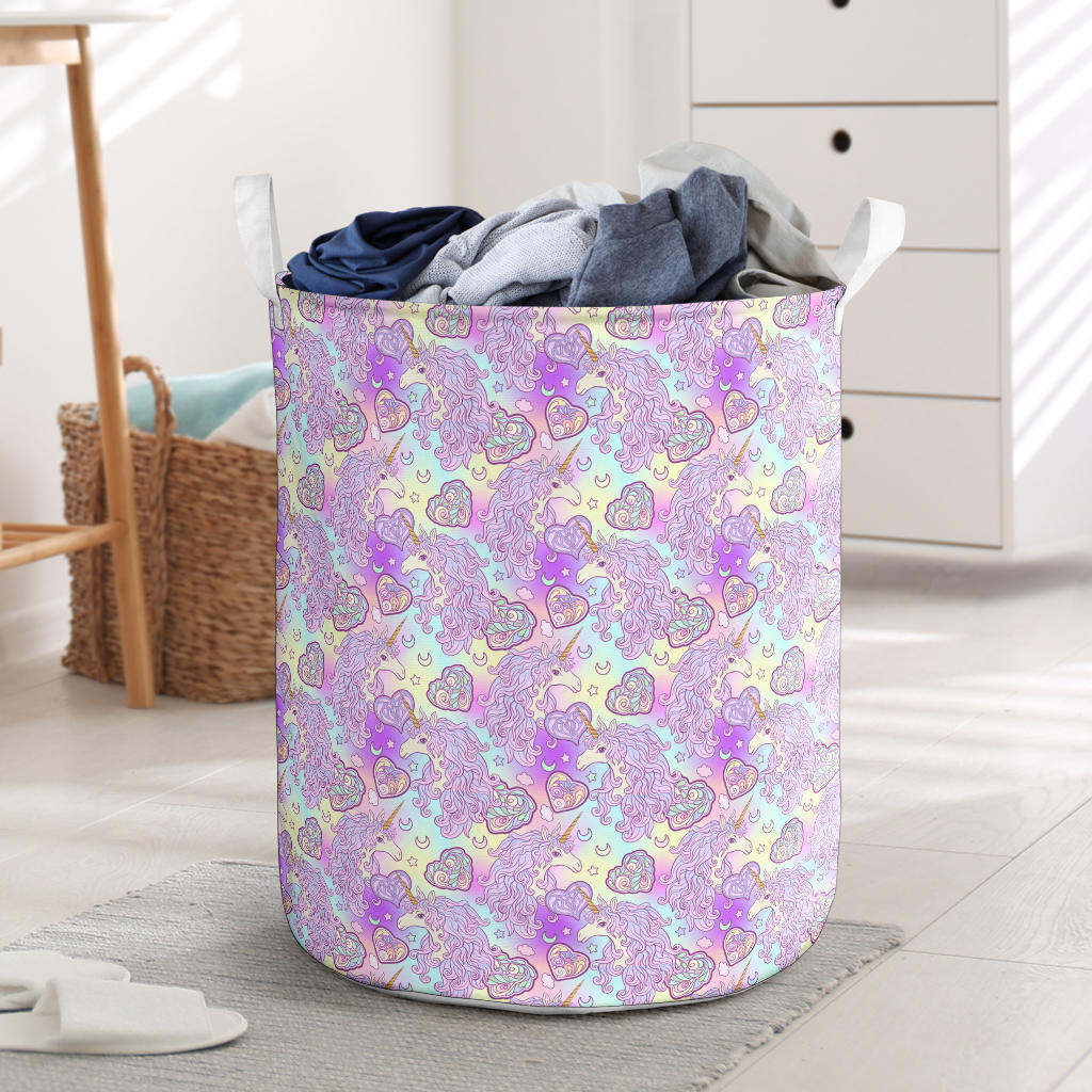 Unicorn Rainbow Star Heart Print Laundry Basket