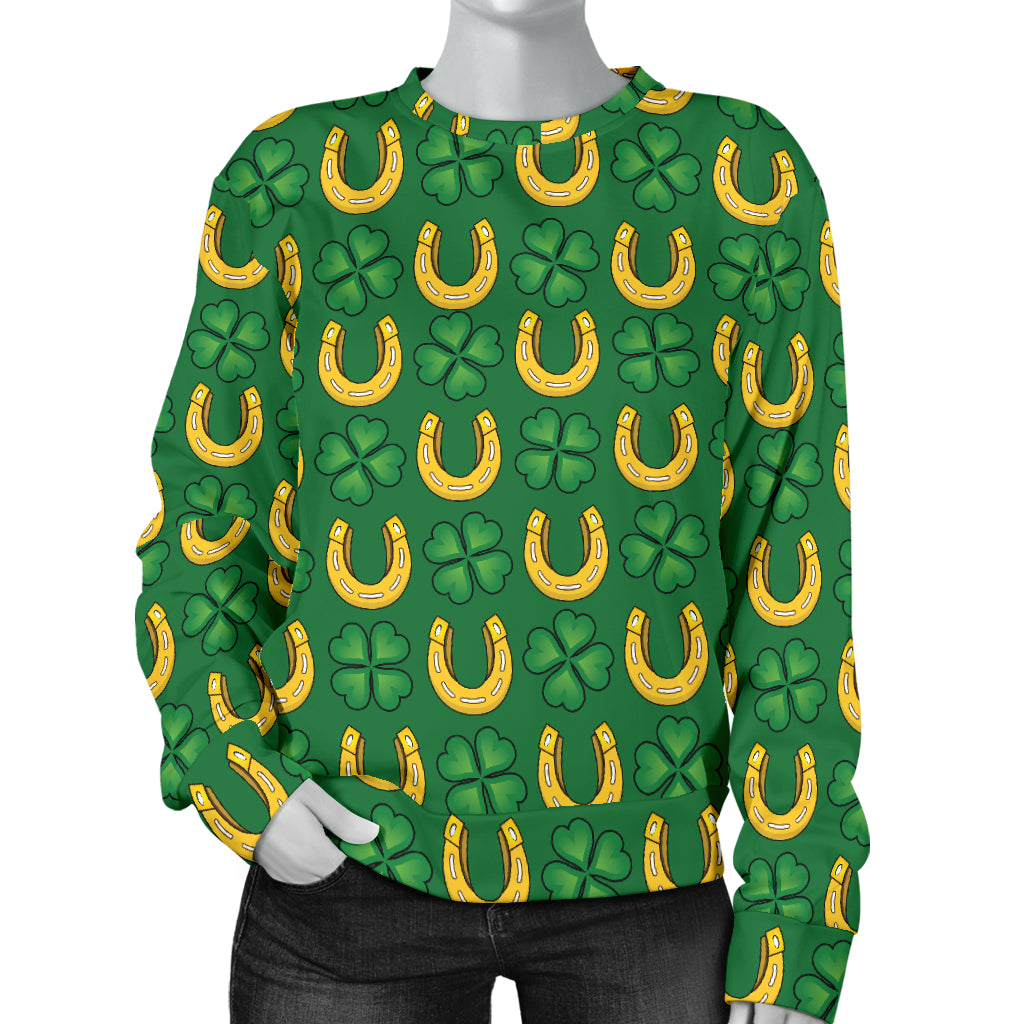 Shamrock Horseshoes Print Pattern Women Long Sleeve Sweatshirt