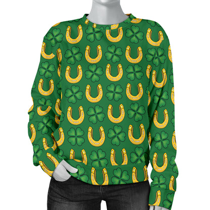 Shamrock Horseshoes Print Pattern Women Long Sleeve Sweatshirt