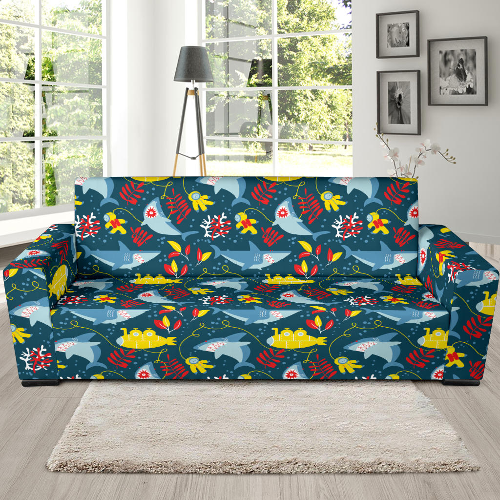 Scuba With Sharks Print Design LKS303 Sofa Slipcover