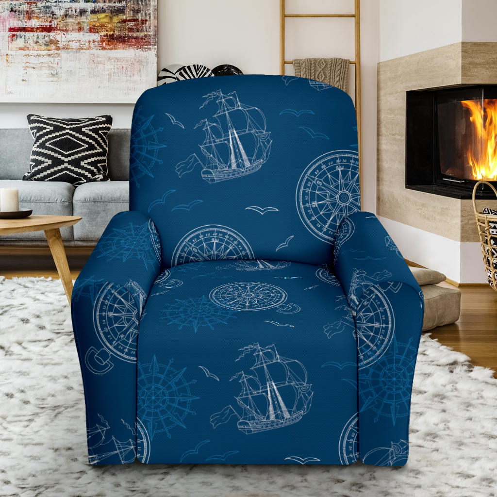 Nautical Pattern Print Design A04 Recliner Slipcover with Pocket