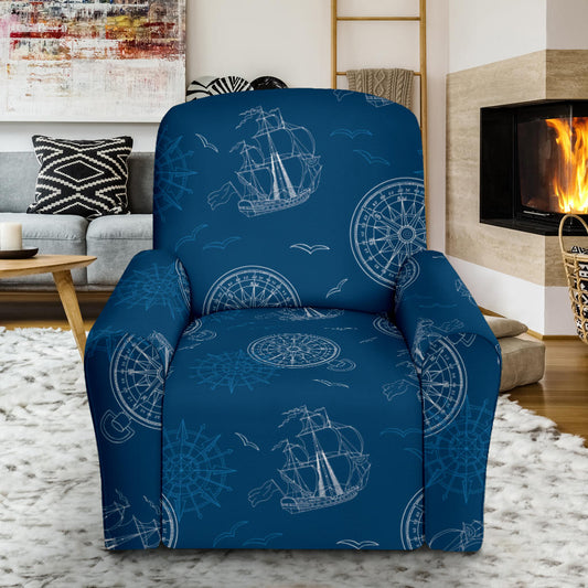 Nautical Pattern Print Design A04 Recliner Slipcover with Pocket