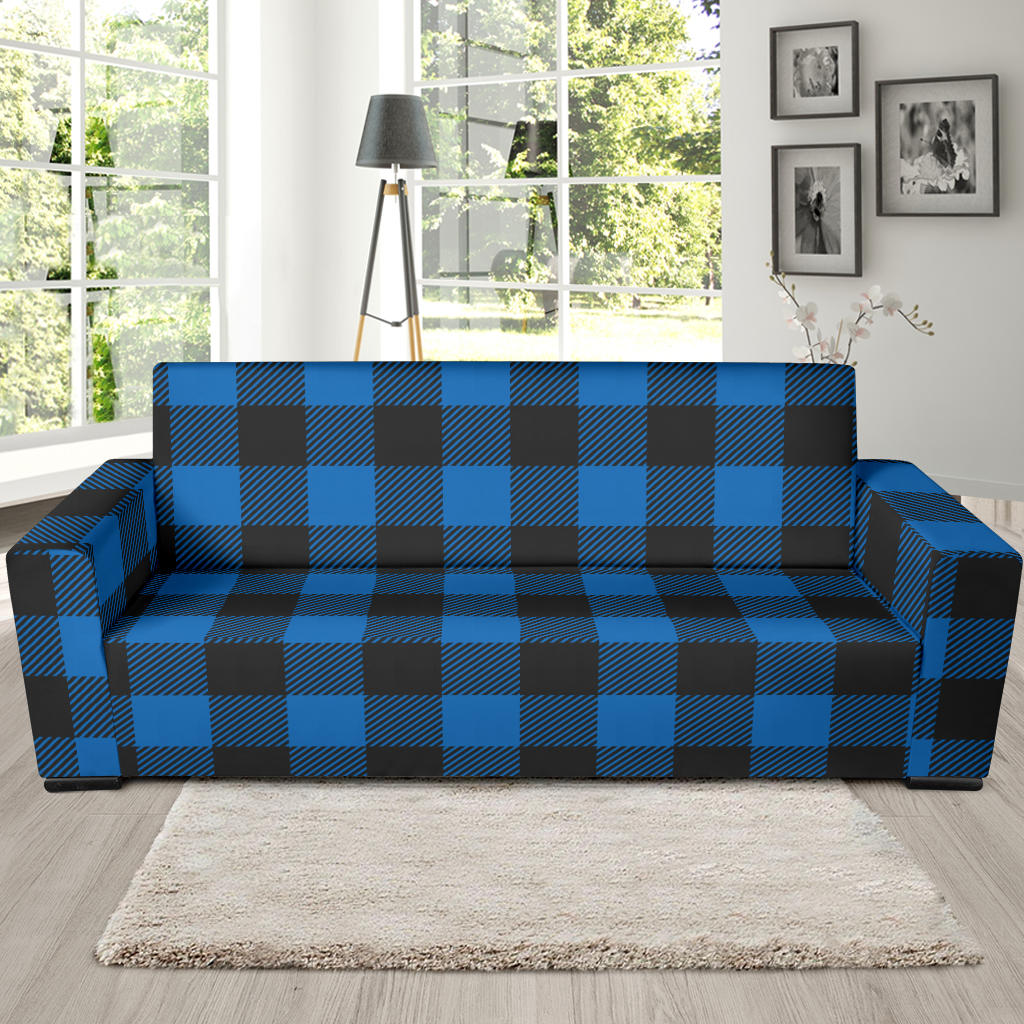 Buffalo check Blue Pattern Print Design 03 Sofa Slipcover