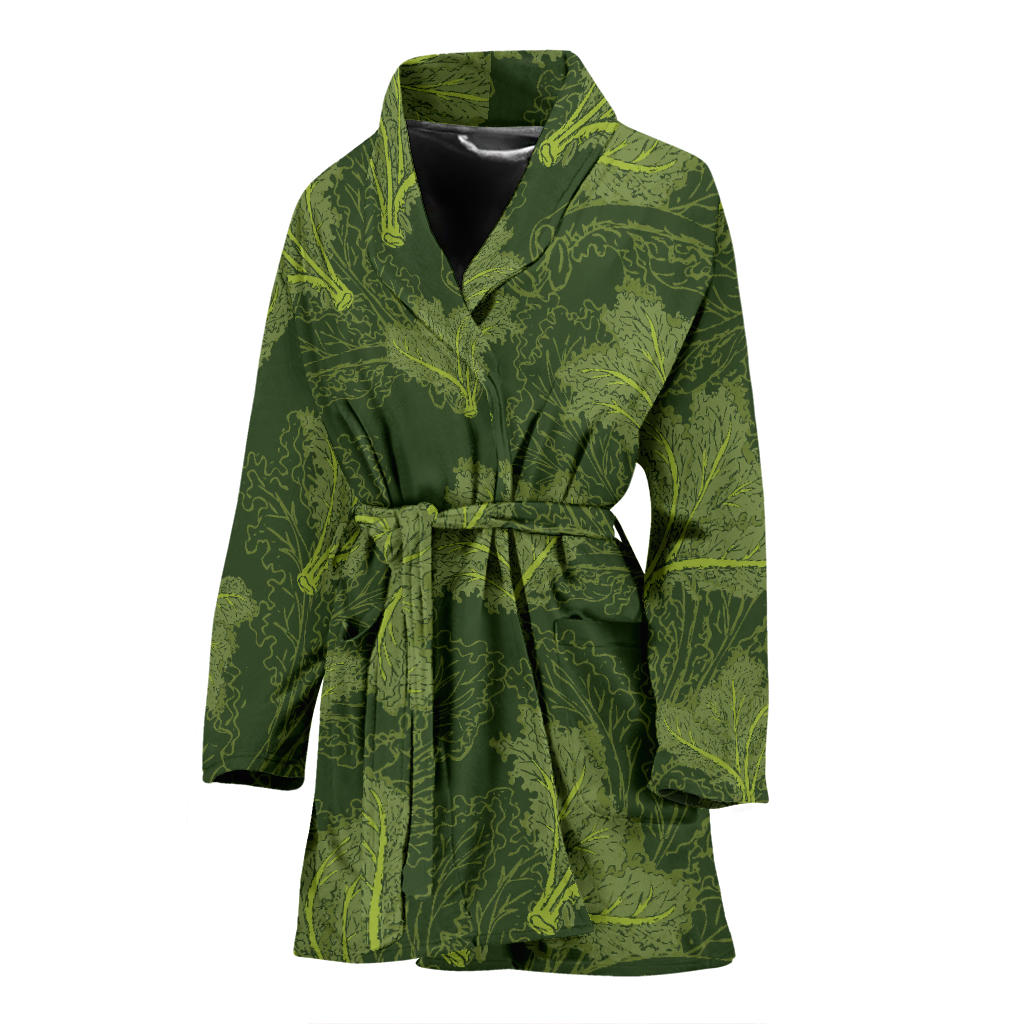 Kale Pattern Print Design 01 Women Bathrobe