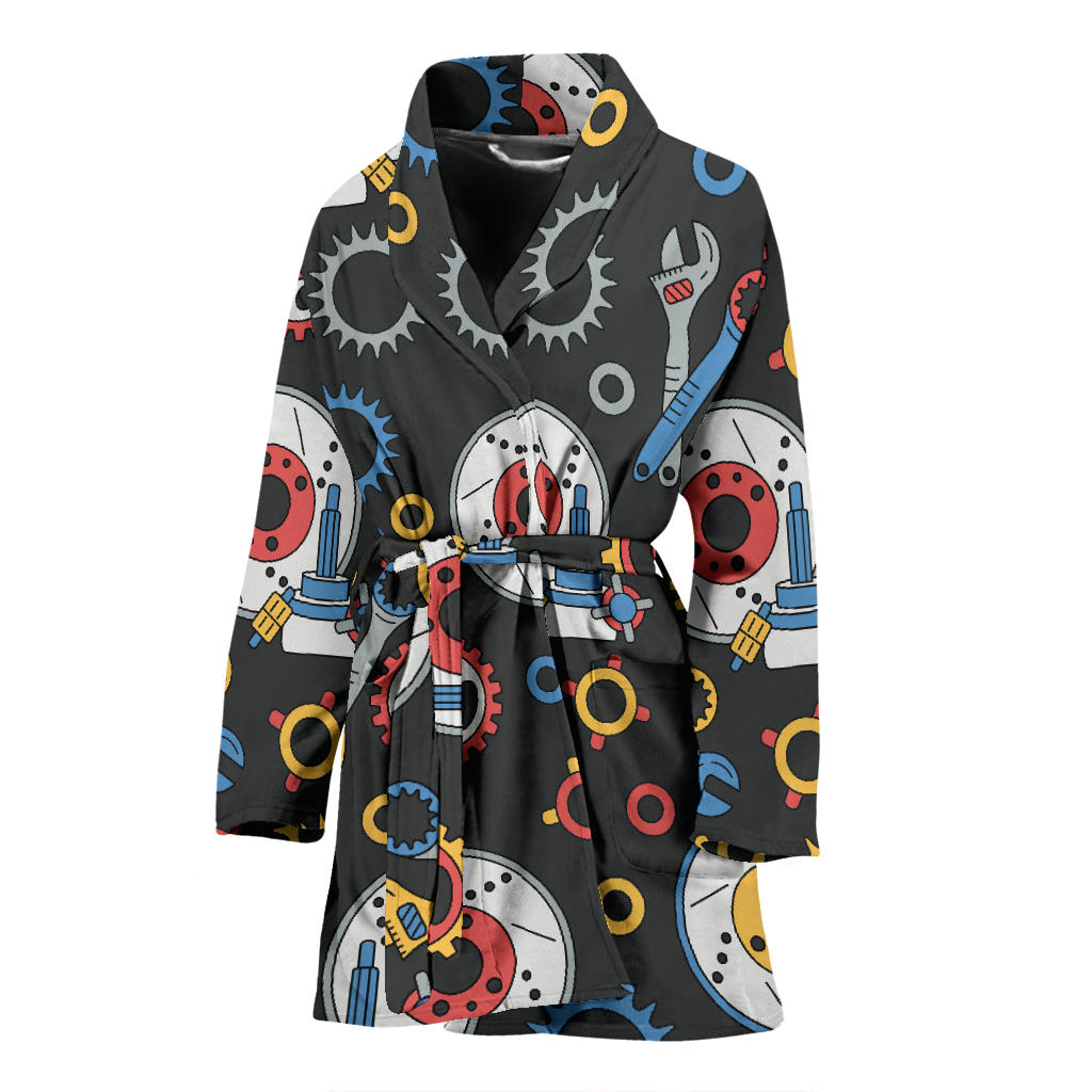 Mechanic Pattern Print Design 01 Women Bathrobe