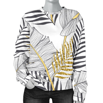 Gold Glitter Tropical Palm Leaves Women Long Sleeve Sweatshirt