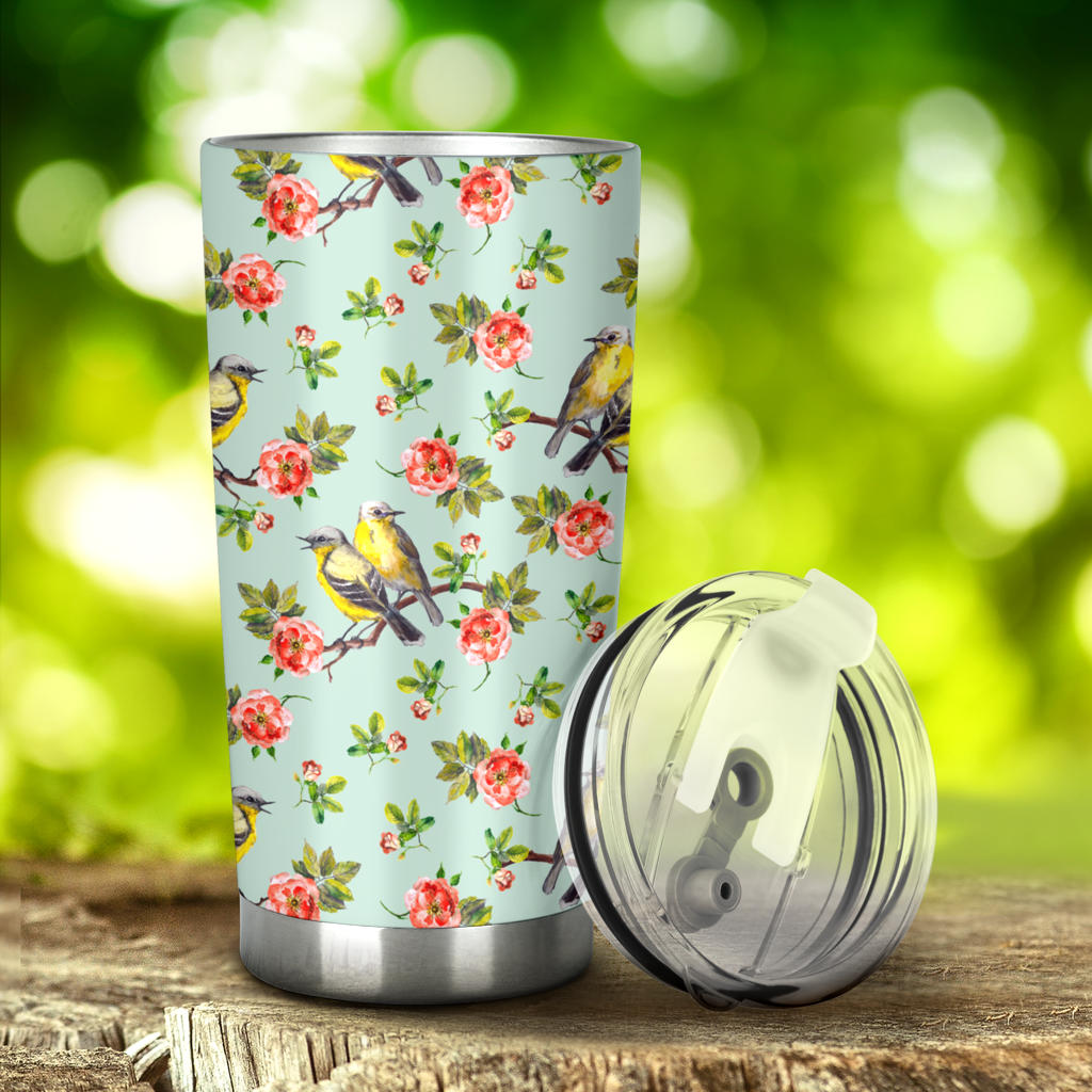 Bird with Red Flower Print Pattern Tumbler
