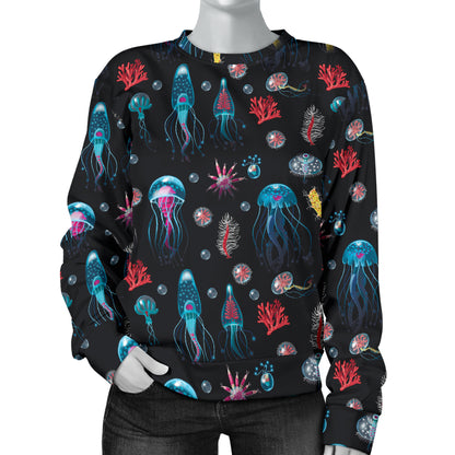 Jellyfish Underwater Print Women Long Sleeve Sweatshirt