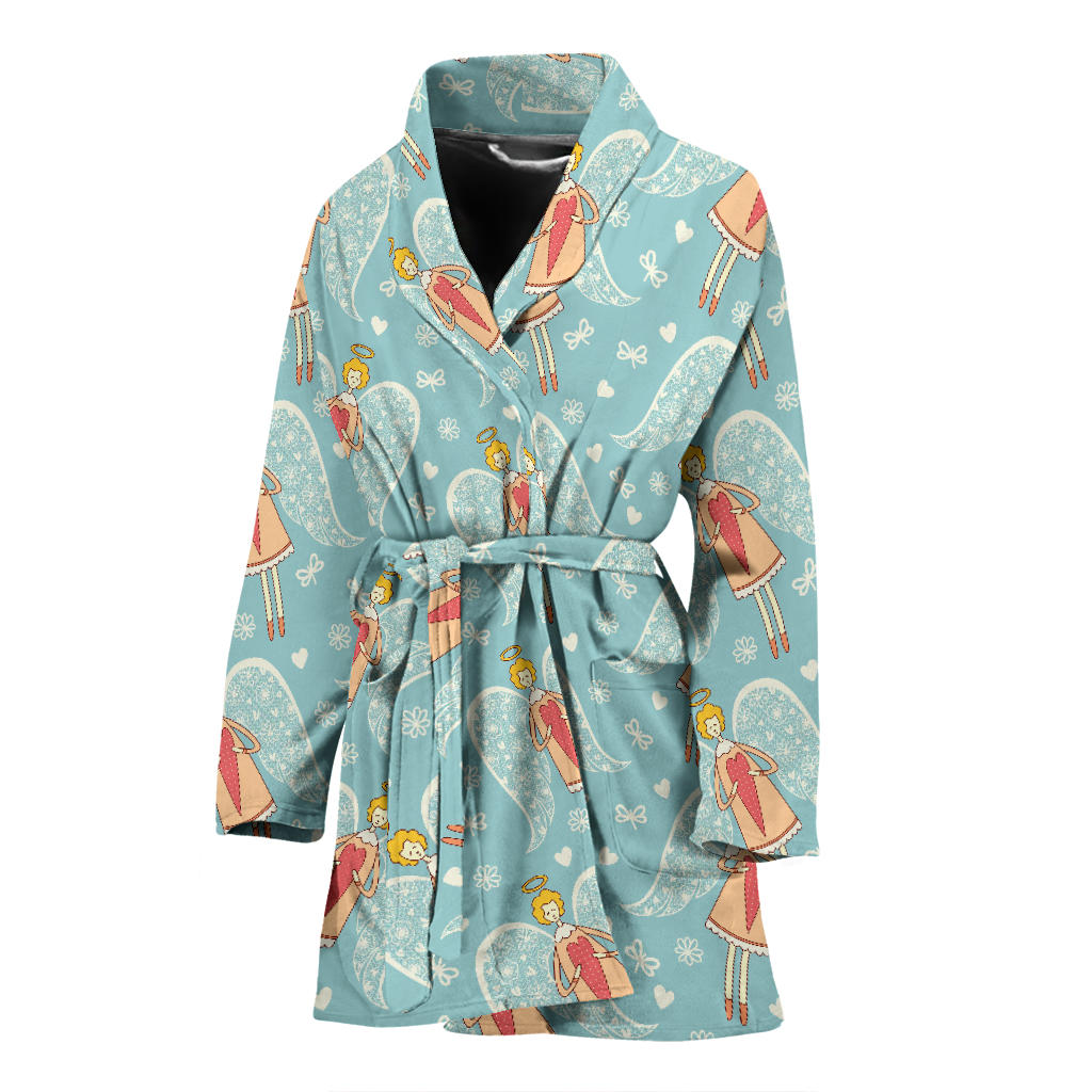 Angel Pattern Print Design 01 Women Bathrobe