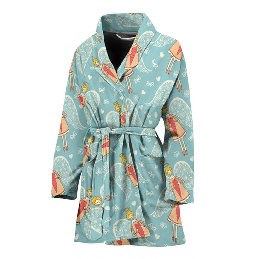 Angel Pattern Print Design 01 Women Bathrobe