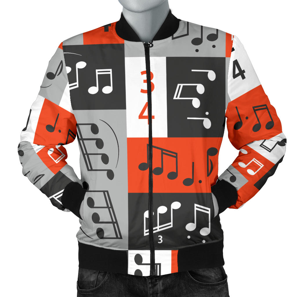Music Note Design Themed Print Men Bomber Jacket