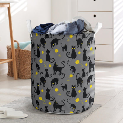 Black Cat Yellow Yarn Print Pattern Laundry Basket